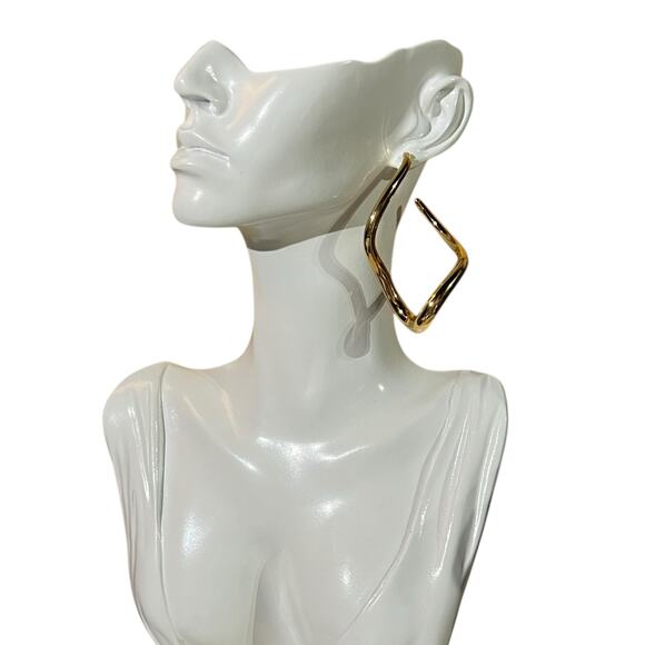 Modern Gold Tone Geometric Square Hoop Statement Earring Minimalist Post Stud - Picture 5 of 8